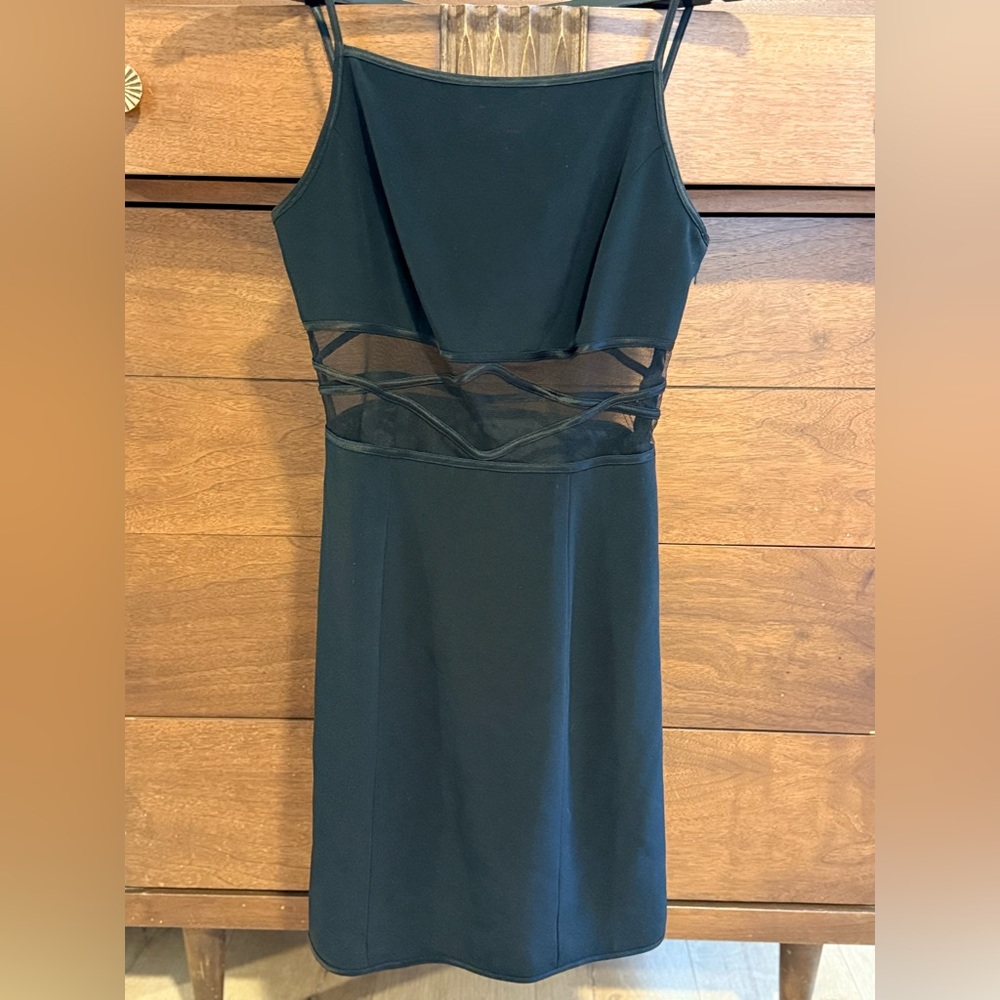 Elegant Little Black Cache Dress with Sheer Mesh Detail